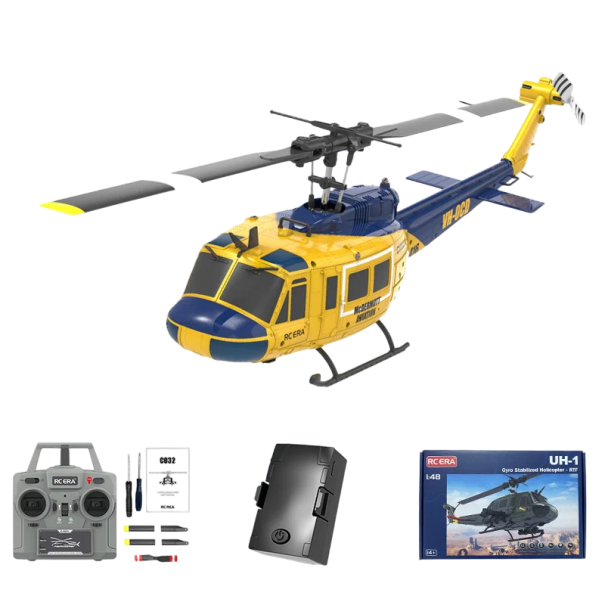 RC vrtulník C032 1:48 2.4G 6CH 6-osý gyroskop Optický tok Bezkartáčový motor Udržování výšky 200 m dosah USB nabíjení 13 min letu žlutá