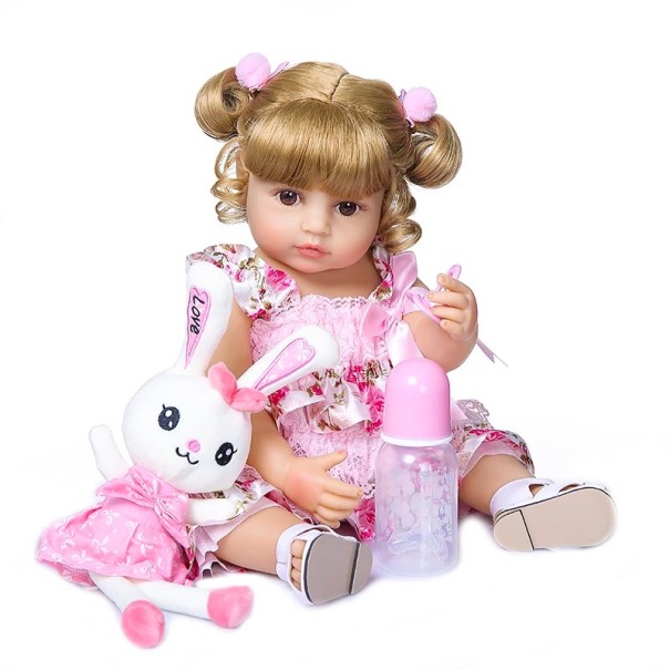 Realistic Girl Doll 50 cm with Light Tied Hair Made of Vinyl Material Clothing Dummy Feeding Bottle Certificate 1