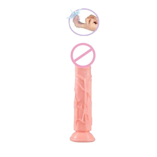 Realistisk dildo 16x3 cm med uttalad åder och sugkopp + fingerhylsa med utsprång för vaginal och anal njutning, diskret förpackning hudfärgad