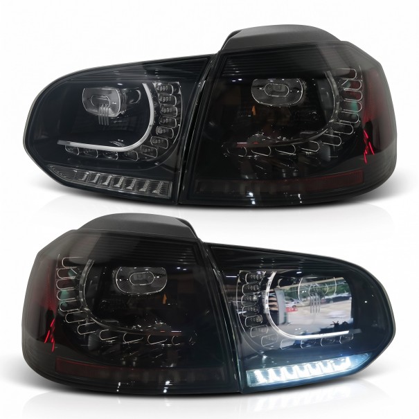 Rear LED Lights with Dynamic Sequential Indicator, Set of 4, ABS and PMMA, Plug and Play, for Volkswagen Golf 6 MK6 2008–2013 black