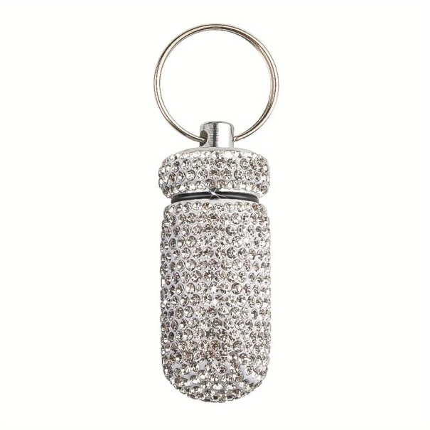 Recipient pentru pastile cu pietricele 4,4 × 2 cm aliaj de aluminiu breloc pentru transportul medicamentelor și obiectelor mici alb