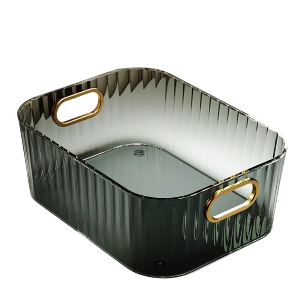 Rectangular Cosmetic Storage Box 25 x 15 x 10 cm Stackable Acrylic Organiser PET Plastic Storage Basket for Make-up Small Items Snacks Desk green