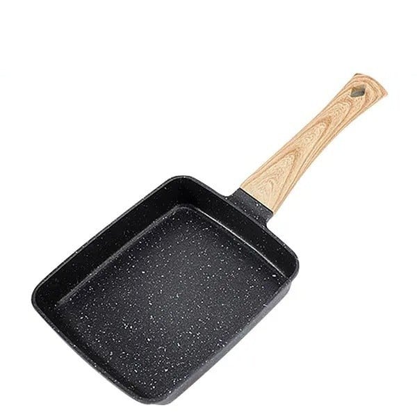 Rectangular Omelette Pan 14.5 x 18.5 cm with Non-Stick Surface and Wooden Handle black