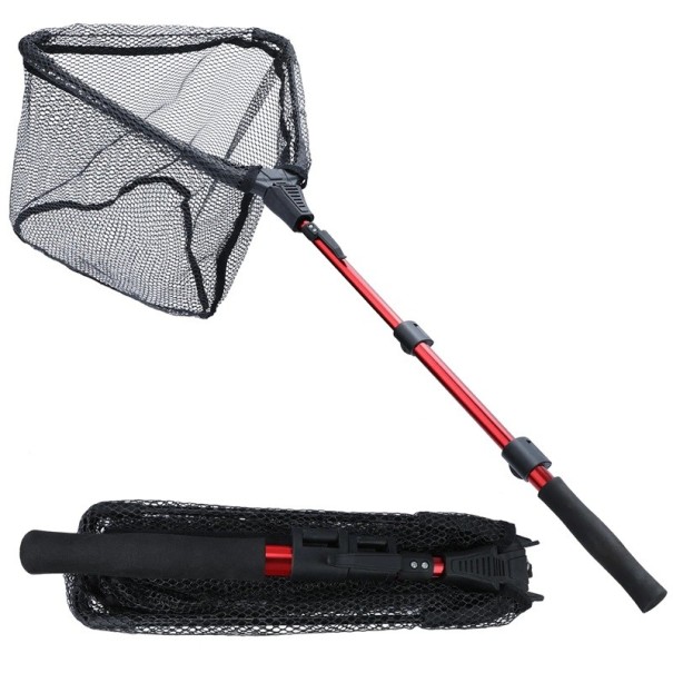 Red de pesca plegable telescópica de 112 cm, red compacta para pescar, red duradera, plegado rápido, fácil de transportar, ayuda para pescar rojo