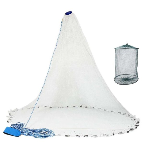 Rede de lançamento de pesca em nylon com diâmetro de 2,4 m Com peso de zinco e bolsa separada Rede profissional para peixes Estrutura robusta Pesca eficaz 1