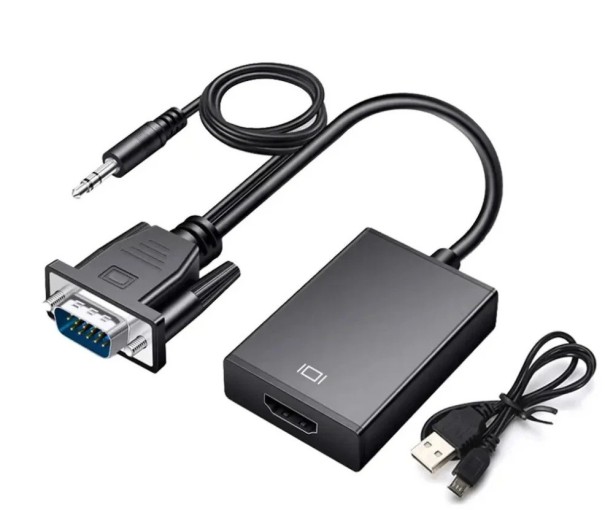 Redução VGA para HDMI com entrada de áudio Micro USB alimentação e saída de som Conversor de sinal Adaptador para TV Monitor Projetor Compatível 1