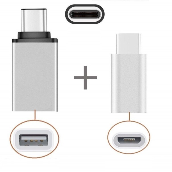 Reducere USB-C la Micro USB / USB 3.0 2 buc argint