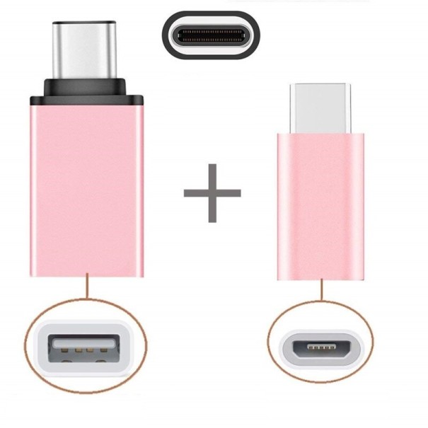 Redukce USB-C na Micro USB / USB 3.0 2 ks růžová