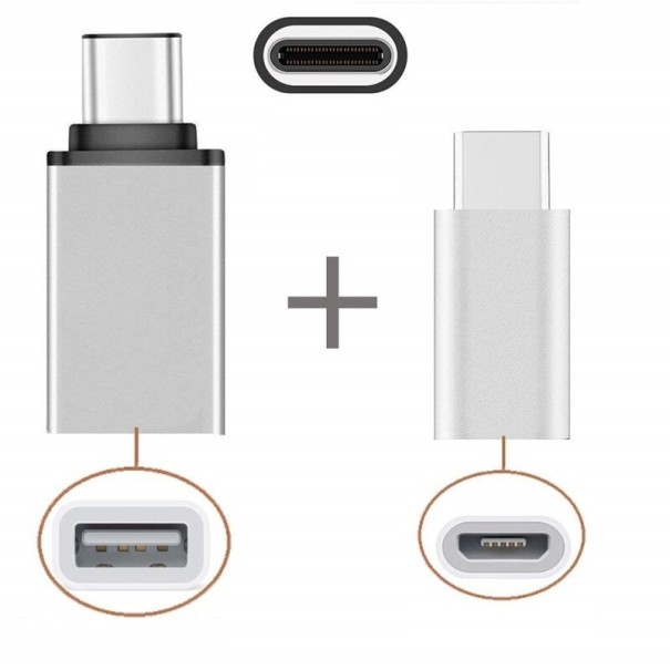 Redukce USB-C na Micro USB / USB 3.0 2 ks stříbrná