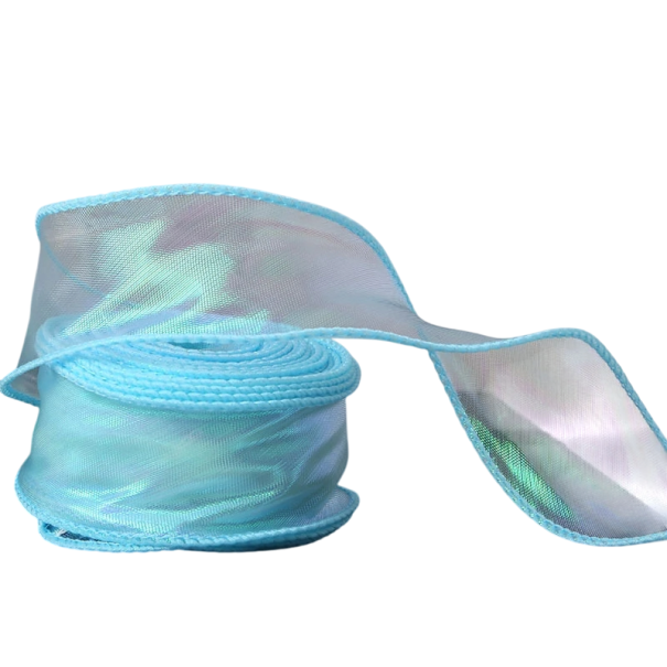 Reflecterend regenbooglint met golvende rand 4 cm x 9 m Glanzend decoratief lint voor cadeaus Decoratief lint voor verpakkingen Kerstdecoratie Handwerk blauw