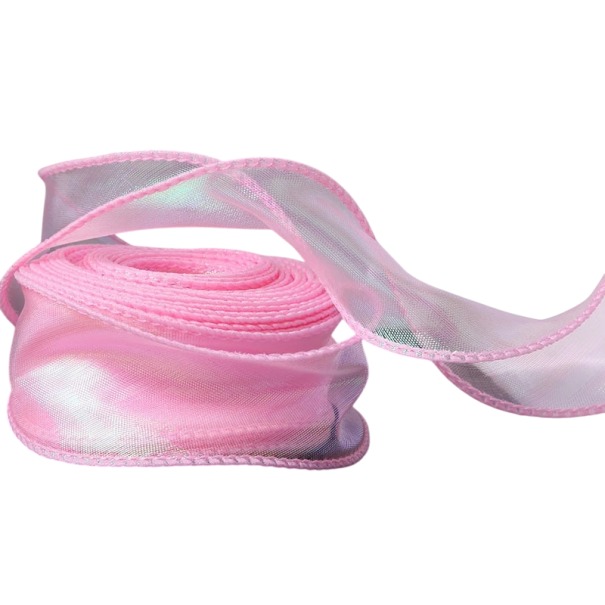 Reflecterend regenbooglint met golvende rand 4 cm x 9 m Glanzend decoratief lint voor cadeaus Decoratief lint voor verpakkingen Kerstdecoratie Handwerk donkerroze