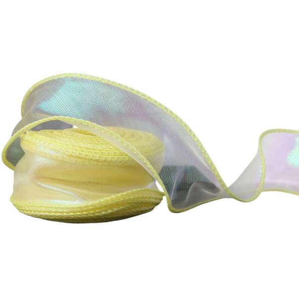 Reflecterend regenbooglint met golvende rand 4 cm x 9 m Glanzend decoratief lint voor cadeaus Decoratief lint voor verpakkingen Kerstdecoratie Handwerk geel