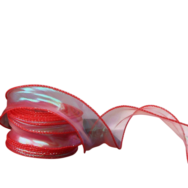 Reflecterend regenbooglint met golvende rand 4 cm x 9 m Glanzend decoratief lint voor cadeaus Decoratief lint voor verpakkingen Kerstdecoratie Handwerk rood