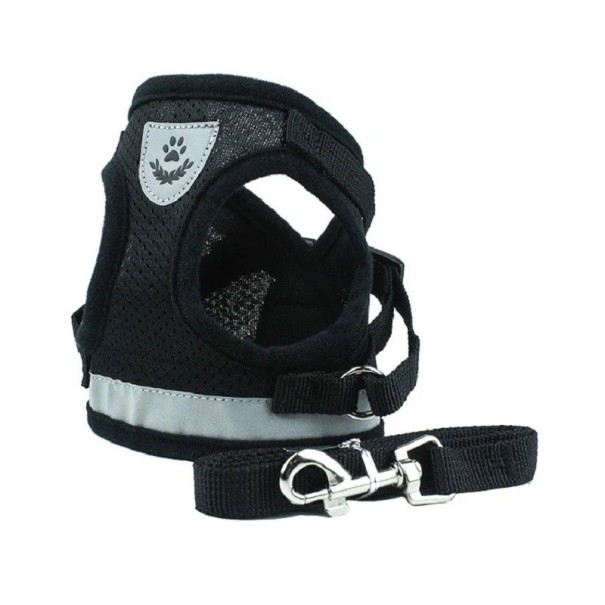 Reflecterend veiligheidstuig voor honden met riem Vest voor kleine honden en puppy&#39;s Borst ademend tuig voor honden van 7,5 - 10 kg zwart