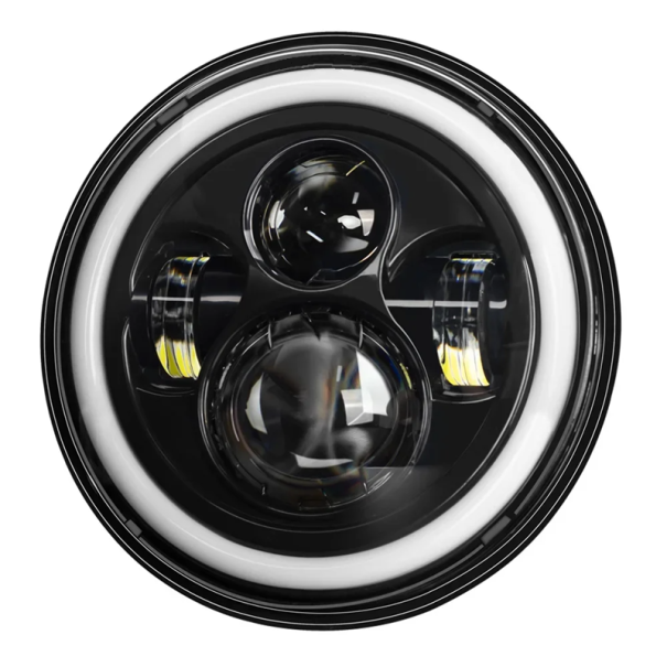 Reflektor motocyklowy LED 7 cali 40W DRL H4 12V/24V 6000K IP65 Obudowa z odlewu aluminiowego w kolorze czarnym Okrągła lampa przednia 1