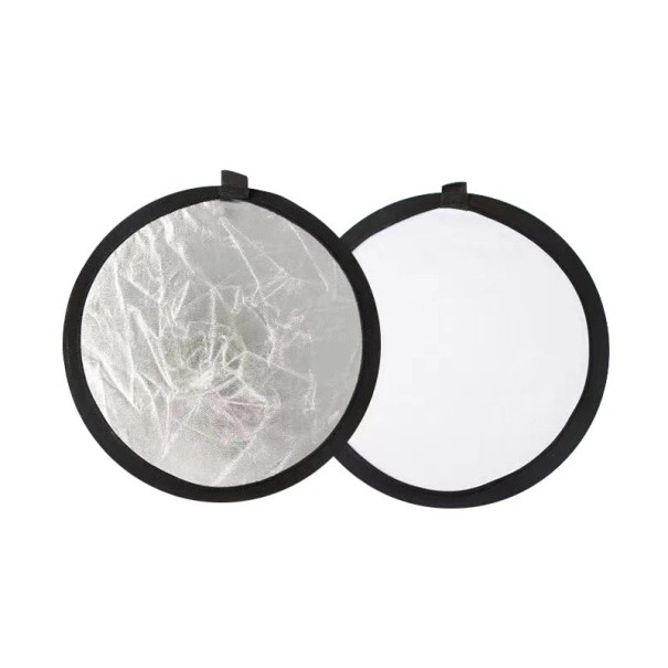 Refletor fotográfico redondo prateado 30cm Difusor de luz portátil para estúdio fotográfico Suporte manual Acessórios para retratos e produtos 1