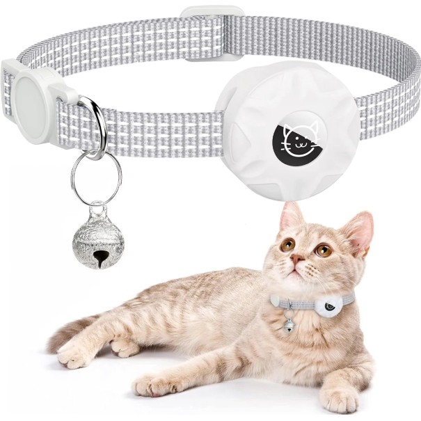 Reflexiver Katzenhalsband mit Halterung für AirTag Sicherheits-Halsband mit Glöckchen Verstellbares Halsband gegen Verlust von Haustieren weiß Reflexiver Katzenhalsband mit Halterung für AirTag Sicherheits-Halsband mit Glöckchen Verstellbares Halsband gegen Verlust von Haustieren weiß