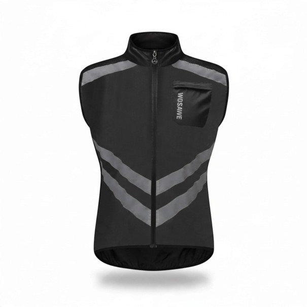 Reflexvest voor motorfiets Unisex Zonder mouwen Rits en borstzak Polyester Vest met reflecterende strepen voor jas zwart S
