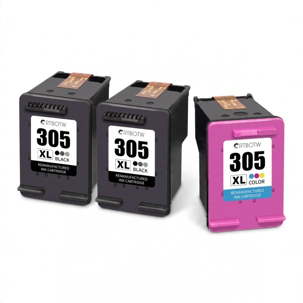 Refurbished HP 305XL Ink Cartridges Set of 3 2x Black 20 ml and 1x Tri-Colour 18 ml for HP DeskJet Printers 2700 2710 2720 2721 4110 1
