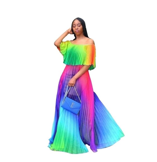 Regenbogen-Sommer-Maxikleid L 2