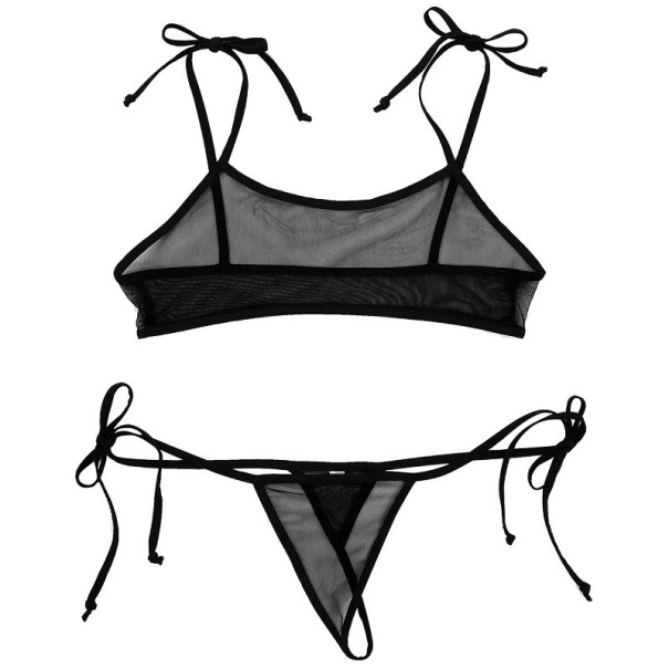 Reggiseno e tanga trasparenti da donna nero