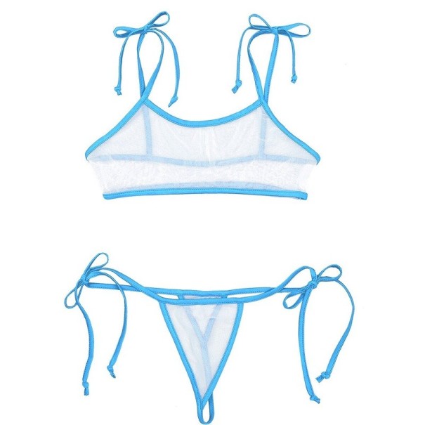 Reggiseno e tanga trasparenti da donna P1098 azzurro