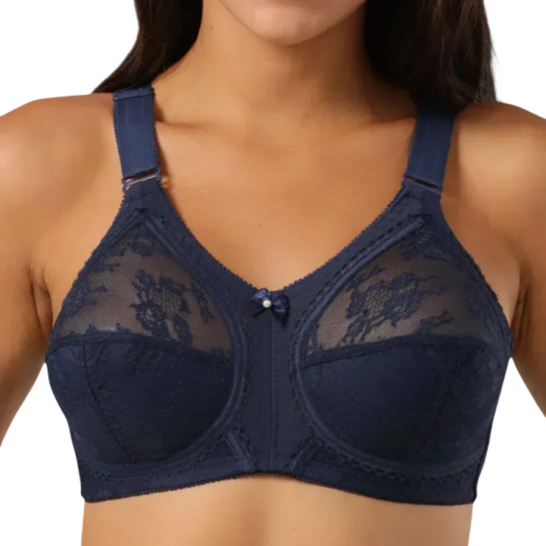 Reggiseno in pizzo da donna con coppe piene senza imbottitura in poliestere biancheria intima comoda con spalline più larghe per l'uso quotidiano blu scuro 100C