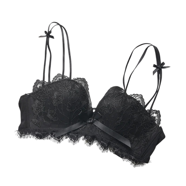Reggiseno in pizzo da donna con motivo ricamato e fiocco in elastan nylon leggero intimo con spalline sottili per uso quotidiano nero 80A