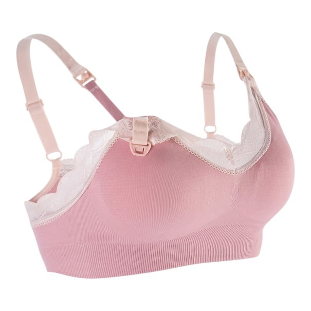 Reggiseno per allattamento senza cuciture con bordino in pizzo sullo scollo a V e ganci sulle spalline senza ferretto con ampia fascia rosa S