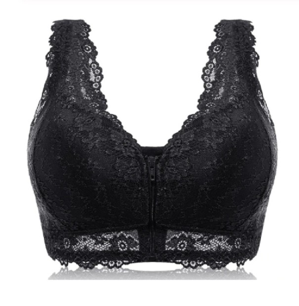 Reggiseno Push-up in pizzo con zip nero XL