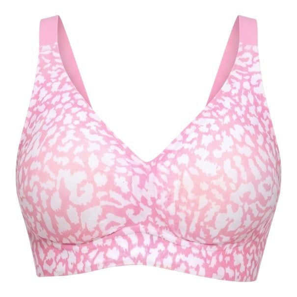 Reggiseno senza cuciture rosa e bianco senza ferretto con stampa leopardata e scollatura a V con coppe sagomate e spalline larghe XXL