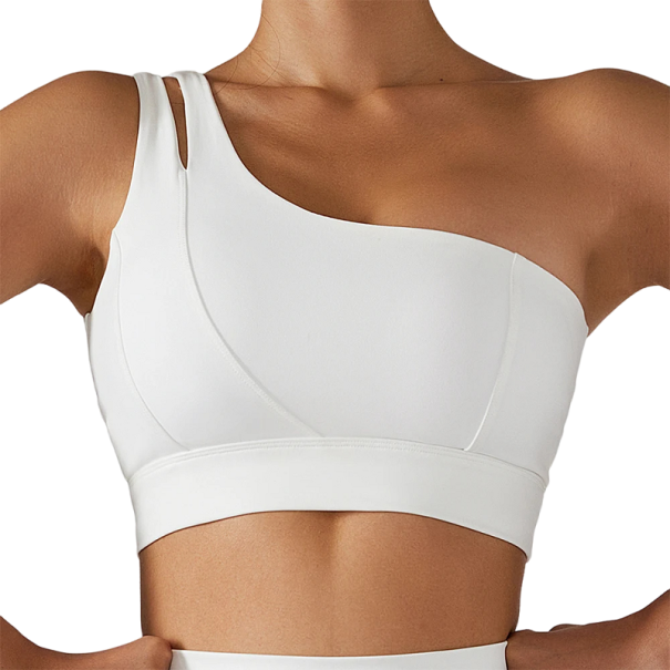 Reggiseno sportivo a spalla unica Top sportivo per l'allenamento Reggiseno sportivo con effetto push up V324 bianco S