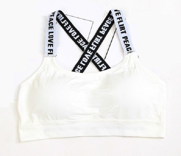 Reggiseno sportivo da ragazza con spalline incrociate bianco