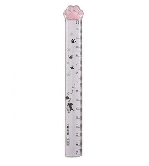 Règle transparente de 15 cm avec empreinte de patte de chat Règle courte pour enfants avec motif de chat Règle transparente pour enfants avec chat gris