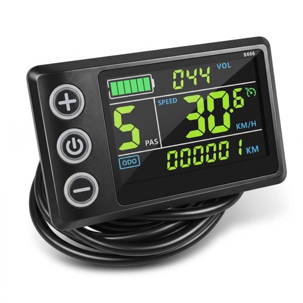 Regulador sinusoidal de motor sem escovas 500 W FOC Ecrã LCD colorido S866 Suporte PAS e travões de baixo nível Preto Para bicicleta eléctrica 1