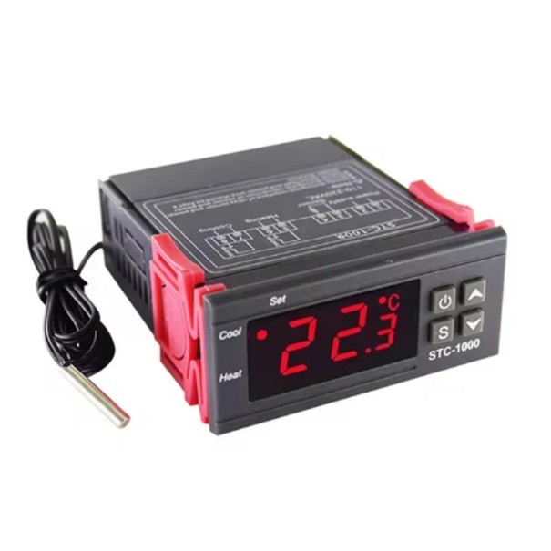Régulateur de température numérique LED AC110-220V Thermostat STC-1000 Relais d'incubation Plastique ABS Thermorégulateur Chauffage et refroidissement Affichage Réglage 1