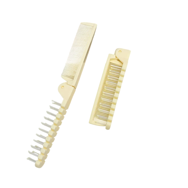 Reisbare opvouwbare kam 2-in-1 20,5 cm opgevouwen 10,9 cm Pocket massagekam met bolletjes op de tanden voor haarstyling en -verzorging geel