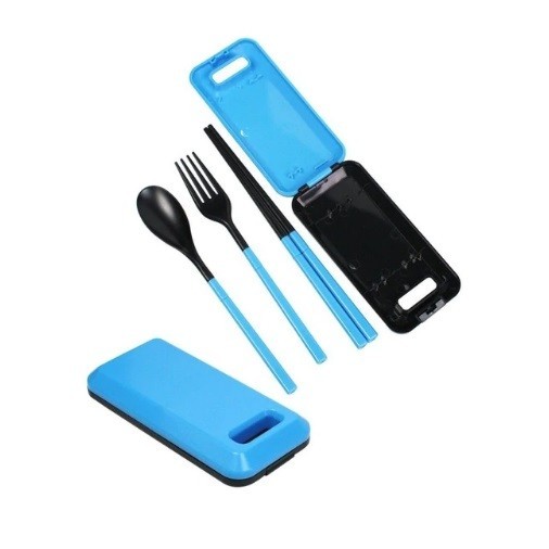 Reisbestek met eetstokjes + koffer J2311 blauw