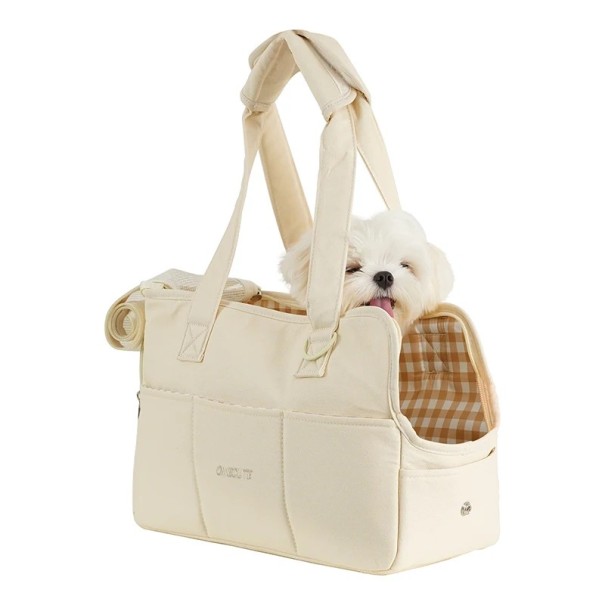 Reise-Tasche für kleine Hunde und Katzen bis 7,5 kg mit seitlichem Fenster, Taschen und Schultergurt, Größe M, 43 x 19 x 31 cm, für Ausflüge
