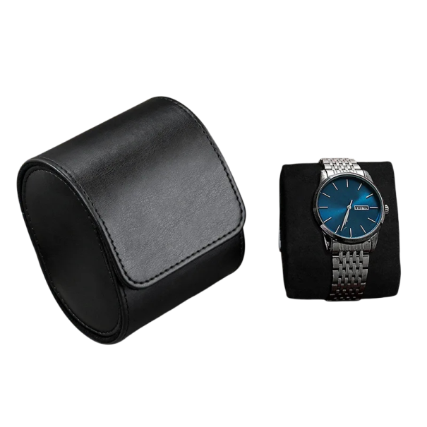 Reiseetui für Uhren 8 × 7 × 10 cm Rollendes Etui für Uhren mit innerem Kissen Organizer für Uhren zur Aufbewahrung und für Reisen schwarz