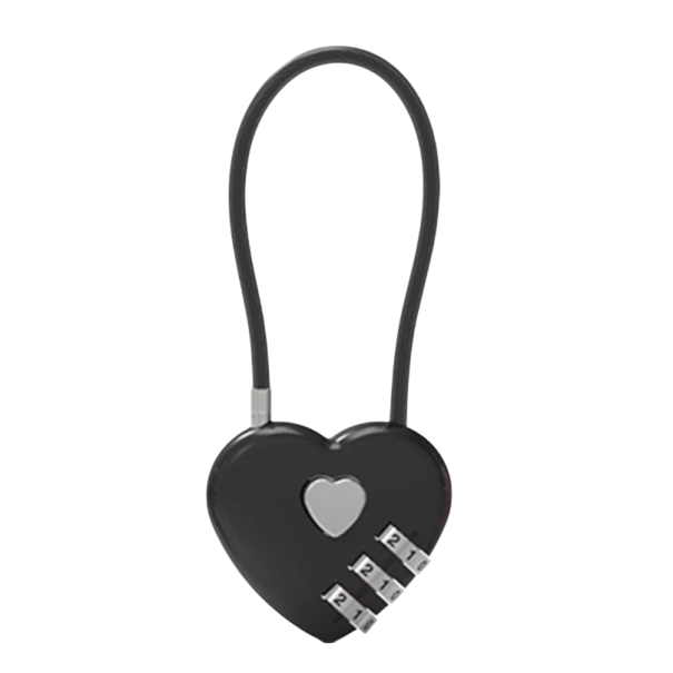 Reiseverschluss für Gepäck in Herzform mit 3-stelligem Code 40 × 36 mm und Kabel 135 mm für Koffer, Rucksack und Tasche schwarz