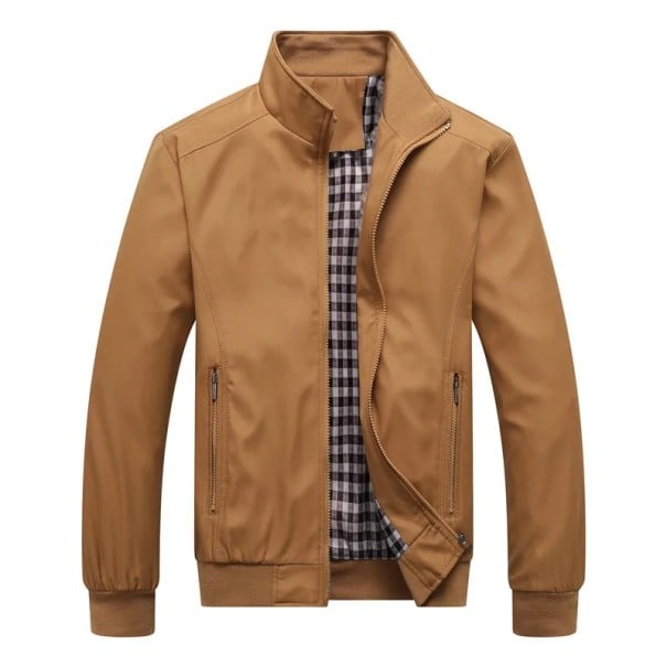 Reißverschlussjacke mit hohem Kragen Leichte Herbstjacke mit Futter Elegante Freizeitjacke Winddichte Jacke für Stadt und Natur khaki L