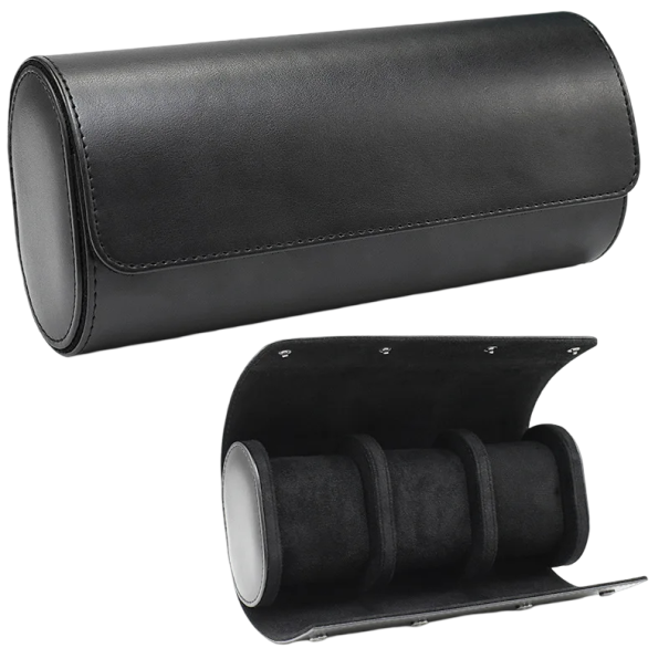 Rejseetui til ure 22 × 7 × 10 cm Rullende organizer til 3 ure med aftagelige puder etui til ure til rejser sort