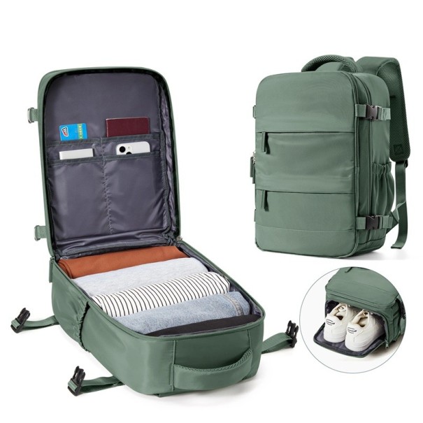 Rejserygsæk 40 x 20 x 25 cm Håndbagage til flyet Praktisk rygsæk med skolomme Indvendige rum Letvægtsrygsæk til rejser grøn