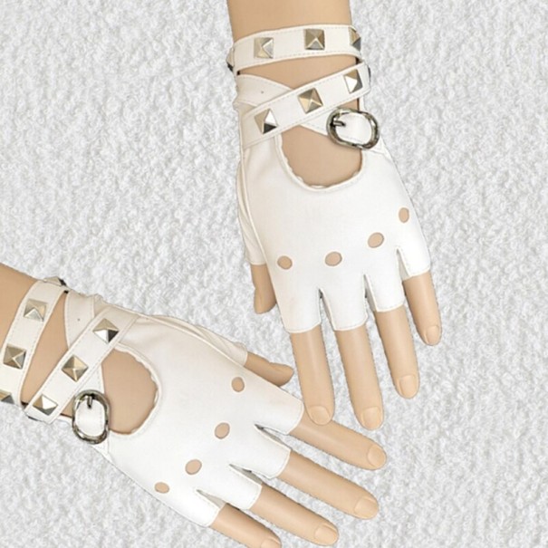 Rękawiczki damskie z ćwiekami biały