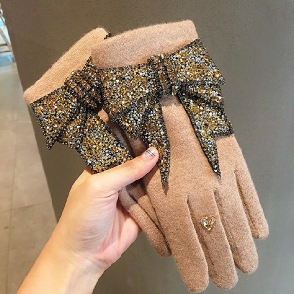 Rękawiczki damskie z kokardą A1 beżowy