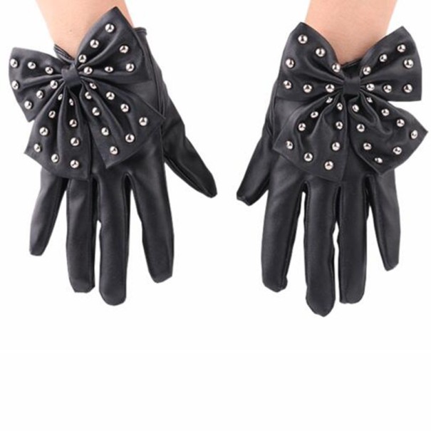 Rękawiczki damskie z kokardą czarny