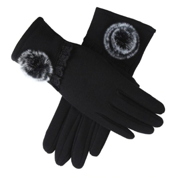 Rękawiczki damskie z pomponem J822 czarny