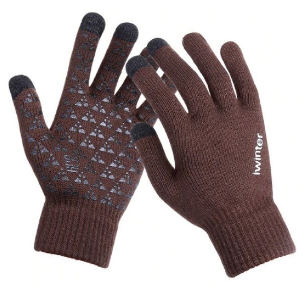 Rękawiczki wełniane męskie J2683 brązowy
