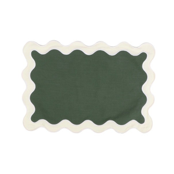 Rektangulært dækkeserviet 48 x 33 cm 100% bomuld Bølget kant Legende design Dekorativt bomuldsdækkeserviet til bordet mørkegrøn